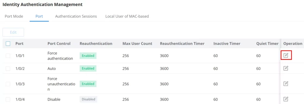 Identity authentication managment switch port - Documentation Center