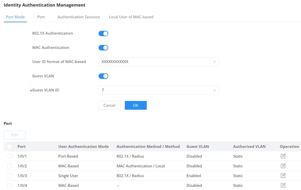 Identity authentication managment switch port - Documentation Center