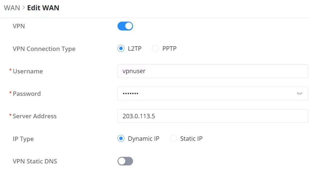 WAN VPN configuration - Documentation Center