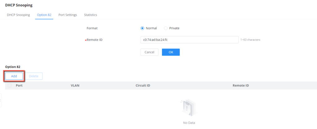 DHCP Snooping option 82 - Documentation Center