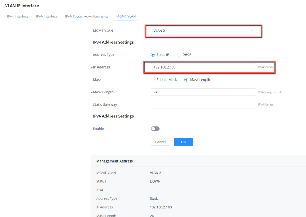 MGMT VLAN - Documentation Center