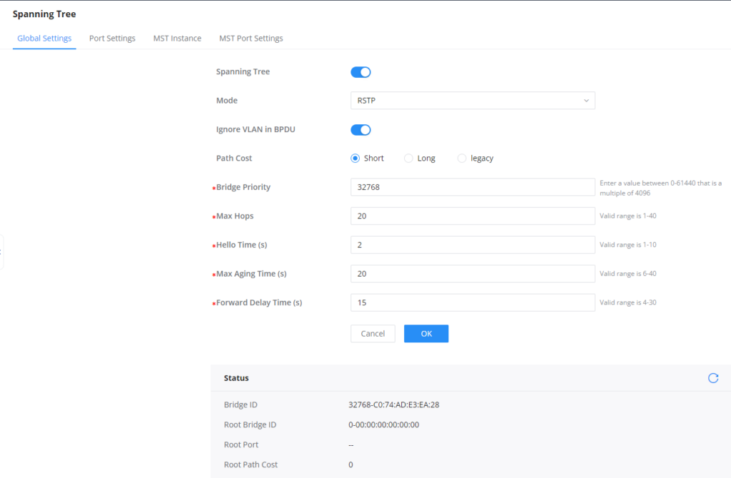 STP Global Settings - Documentation Center