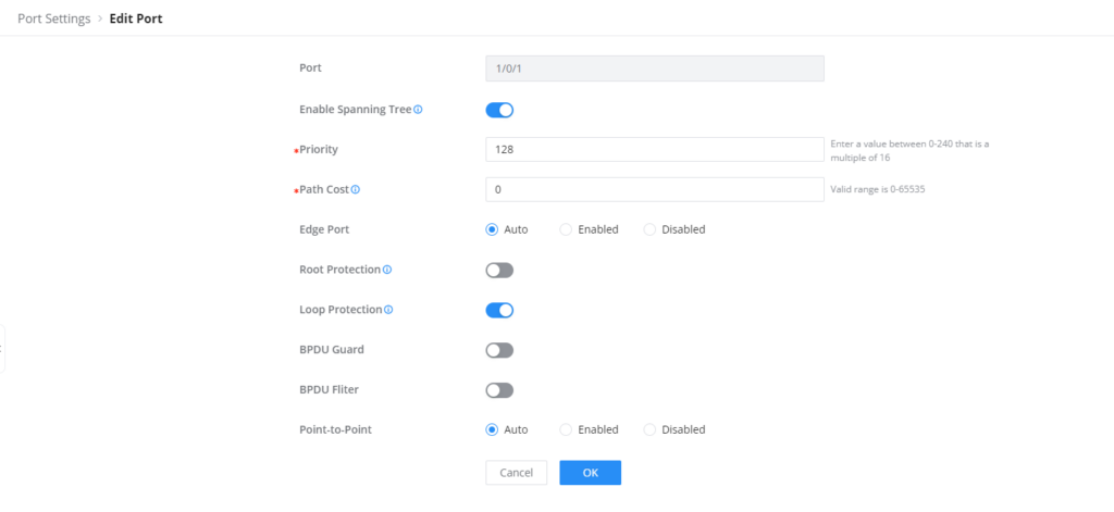 STP Port Settings - Documentation Center