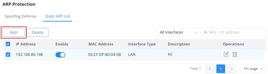 arp-protection-static-arp-list - Documentation Center