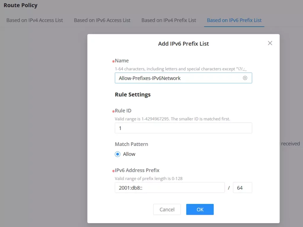 Route-Policy-Based-on-IPv6-prefix-list - Documentation Center