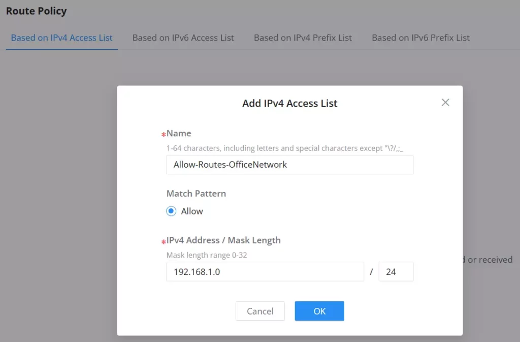 route-policy-add-ipv4-access-list - Documentation Center
