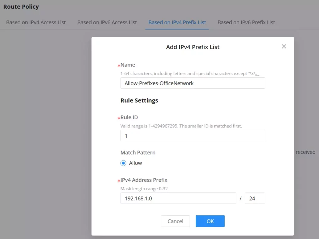 route-policy-based-on-ipv4-prefix-list - Documentation Center