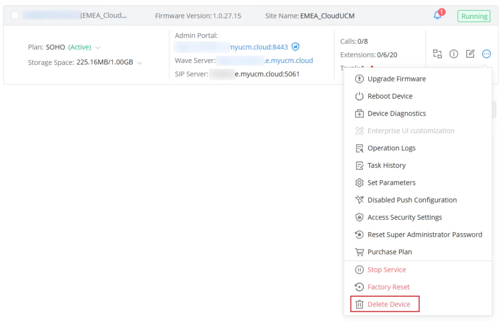 Delete CloudUCM Device - Documentation Center