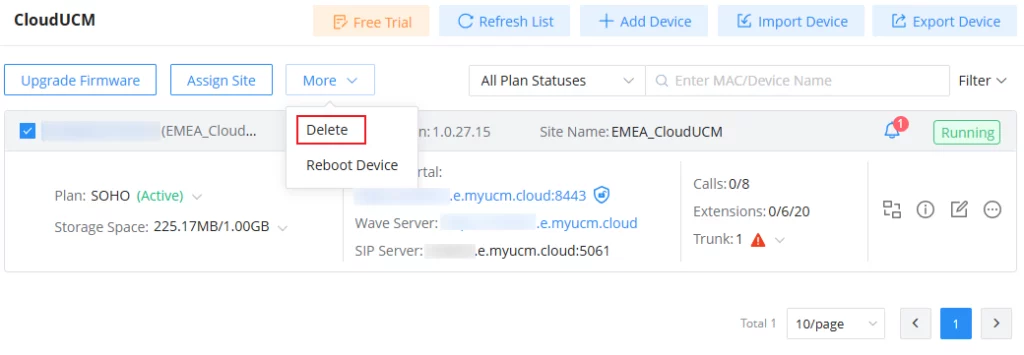 Delete CloudUCM Devices in Batches - Documentation Center