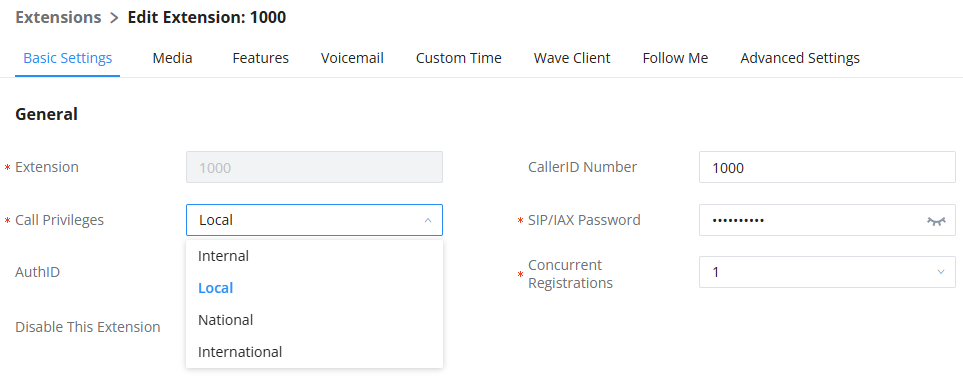 Extension Call Privilege level - Documentation Center