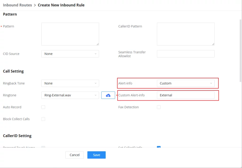 Inbound Route Custom Alert-info - Documentation Center