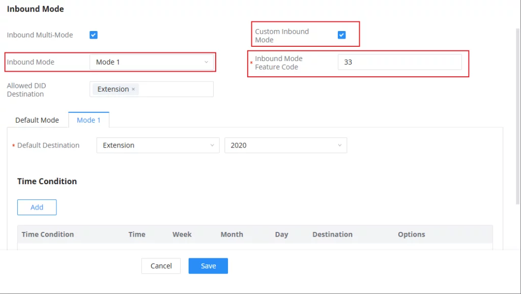 Inbound Route Custom Inbound Rule Enabled and Highlighted - Documentation Center