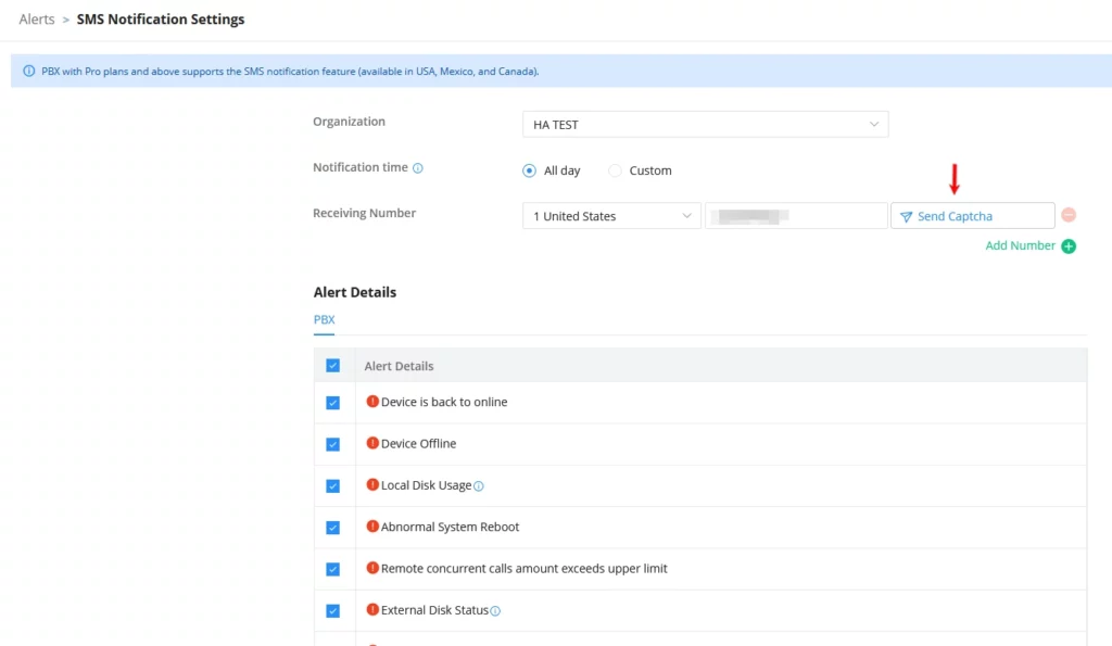 SMS Notification Send Captcha - Documentation Center