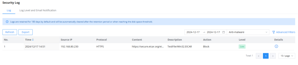 Security Log - Access Blocked - Documentation Center