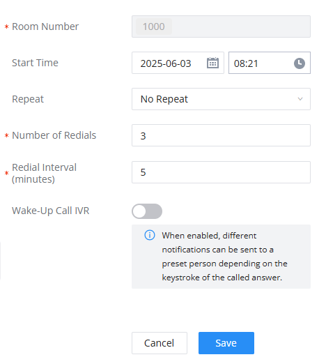 Wakeup Call Schedule Configuration - Documentation Center