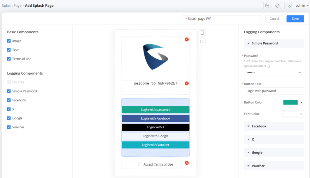 Splash-page-part-2-after-clicking-add-splash-page-button-supports-free-simple-password-facebook-x-google-voucher-and-each-has-its-own-sittings-image-text-can-be-modifed - Documentation Center