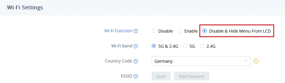 Disable Wi-Fi Settings from LCD - Documentation Center