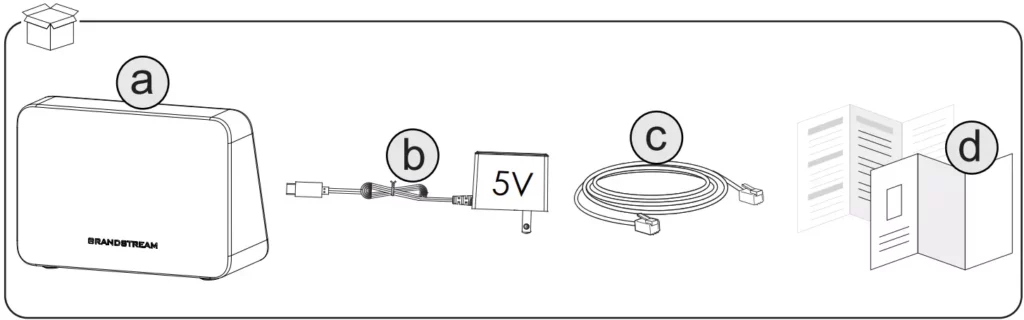 GWN7062E Package content - device + power supply 5v + etherrnt cable + papers or sheets (sqig + regulatory information) - Documentation Center