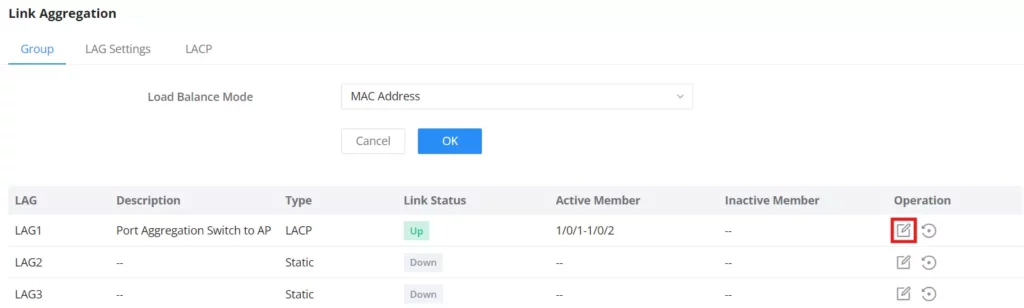 1-switch-part-page-to-configure-the-link-aggregation-GWN78xx-switch-web-ui-→-switching-→-link-aggregtaion-click-on-edit-icon-to-set-up-a-link-aggregation - Documentation Center