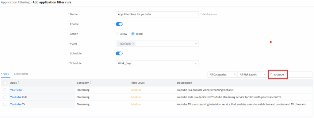Add application filter rule - Documentation Center