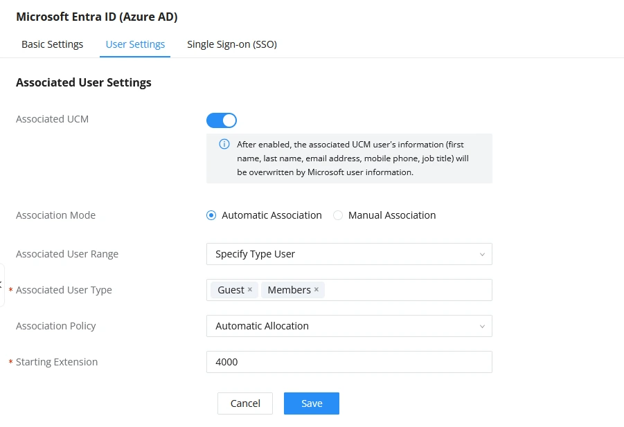 Associated Microsoft User Settings - Documentation Center
