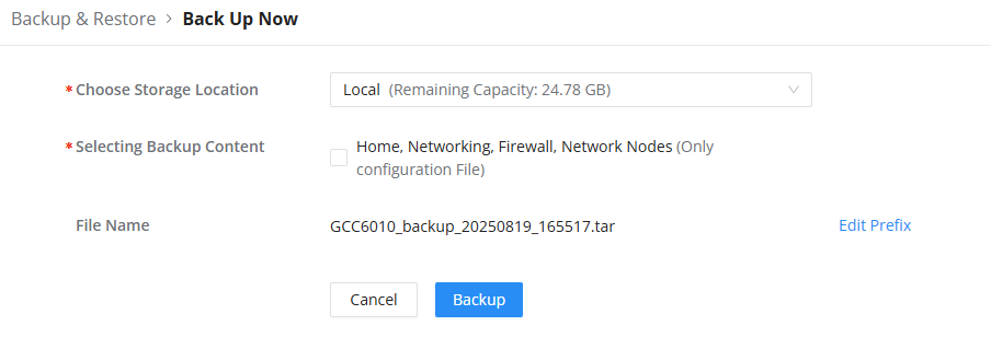 GCC Maintenance Backup Restore Back Up Now - Documentation Center