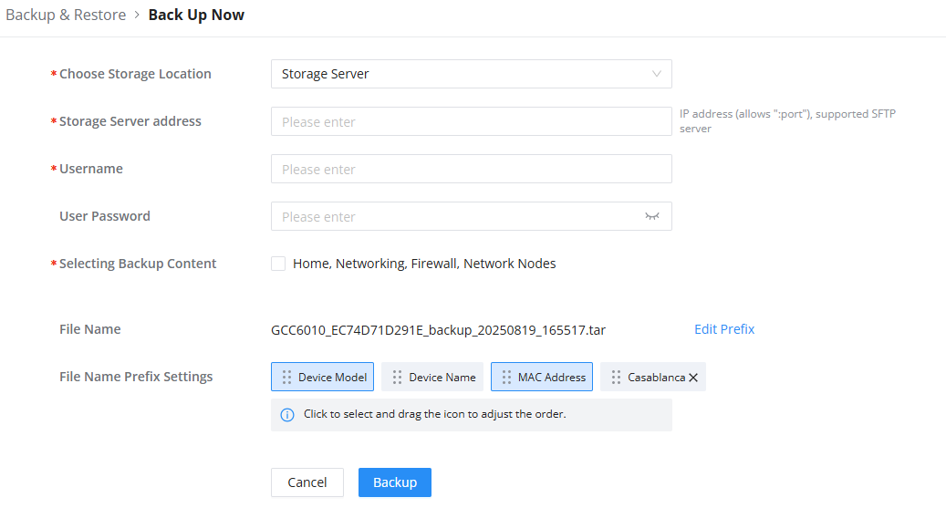 GCC6010 Back Up Now Storage Server Storage Location - Documentation Center