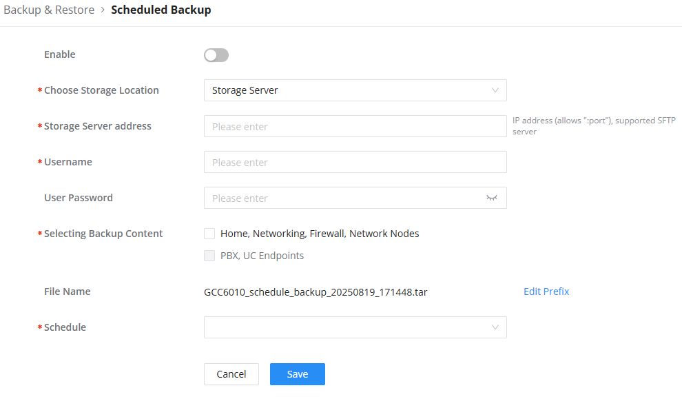 GCC6010 Backup Restore Scheduled Backup - Documentation Center