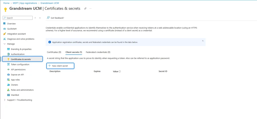 New Client Secret - Documentation Center