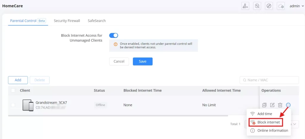 3 homecare parental control Block internet option - Documentation Center