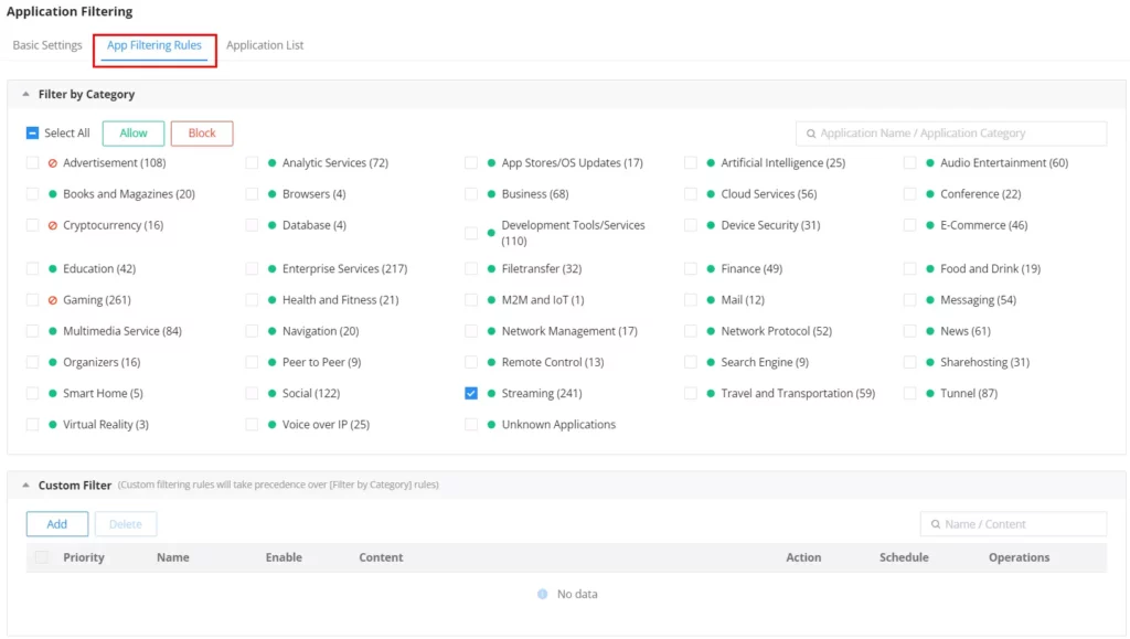 Application Filtering - App Filtering Rules - Documentation Center