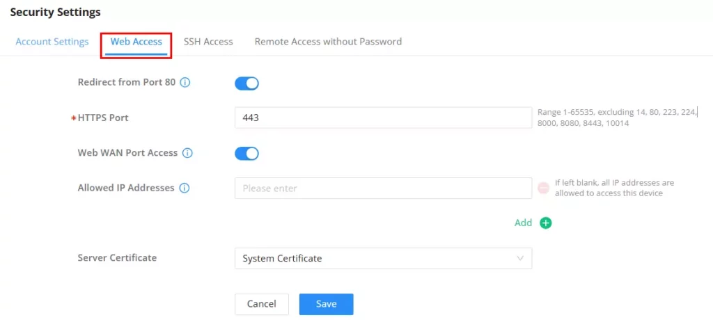 GCC6020 web access - Documentation Center