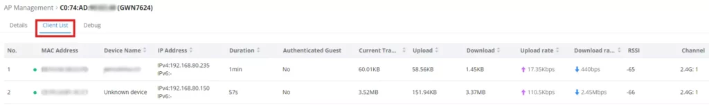 Paired APs - Client list - Documentation Center