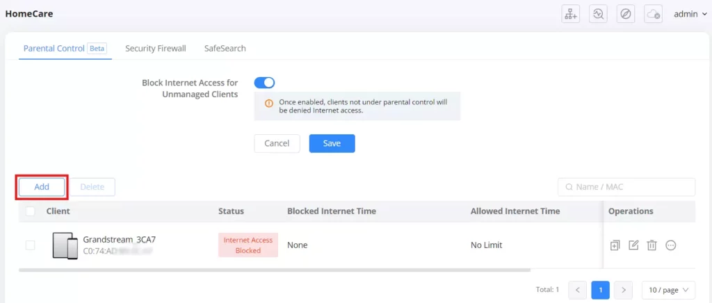 Parental Control add Client Device - Documentation Center