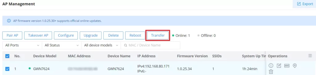 Transfer APs to GDMS Networking or GWN Manager - Documentation Center