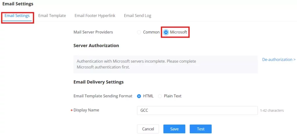 gcc6020 home module email settings mail server providers microsfot option - Documentation Center