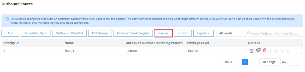 Outbound Route Carrier Highlighted - Documentation Center