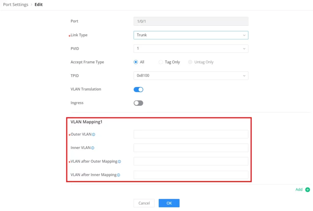 VLAN Port Settings - VLAN Translation - Documentation Center