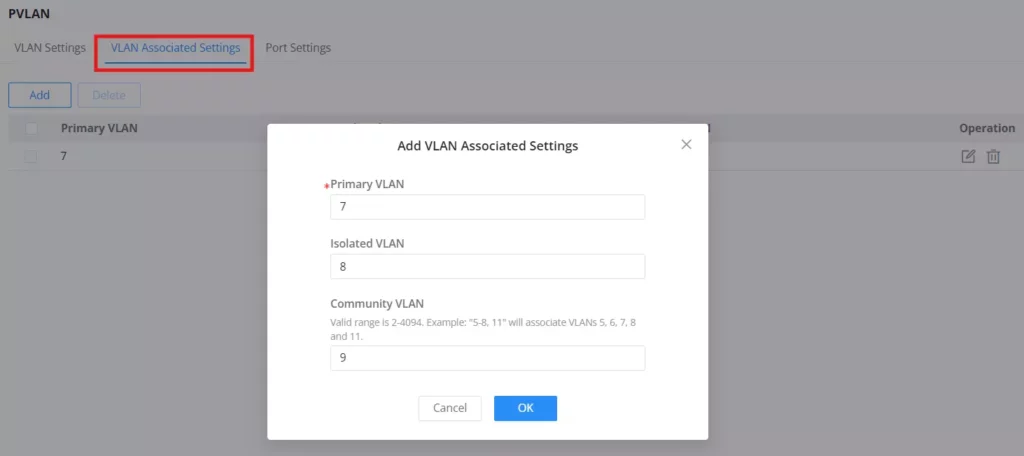 pvlan - vlan associated settings - Documentation Center