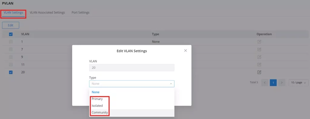 pvlan - vlan settings - Documentation Center