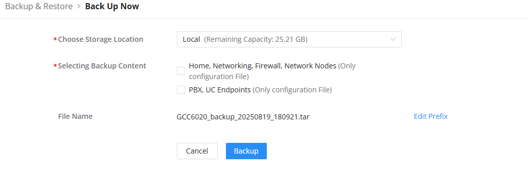 GCC6020 Back Up Now Local - Documentation Center