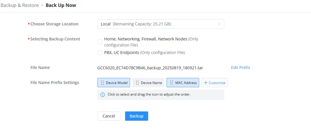 GCC6020 Backup File Name Prefix Settings - Documentation Center