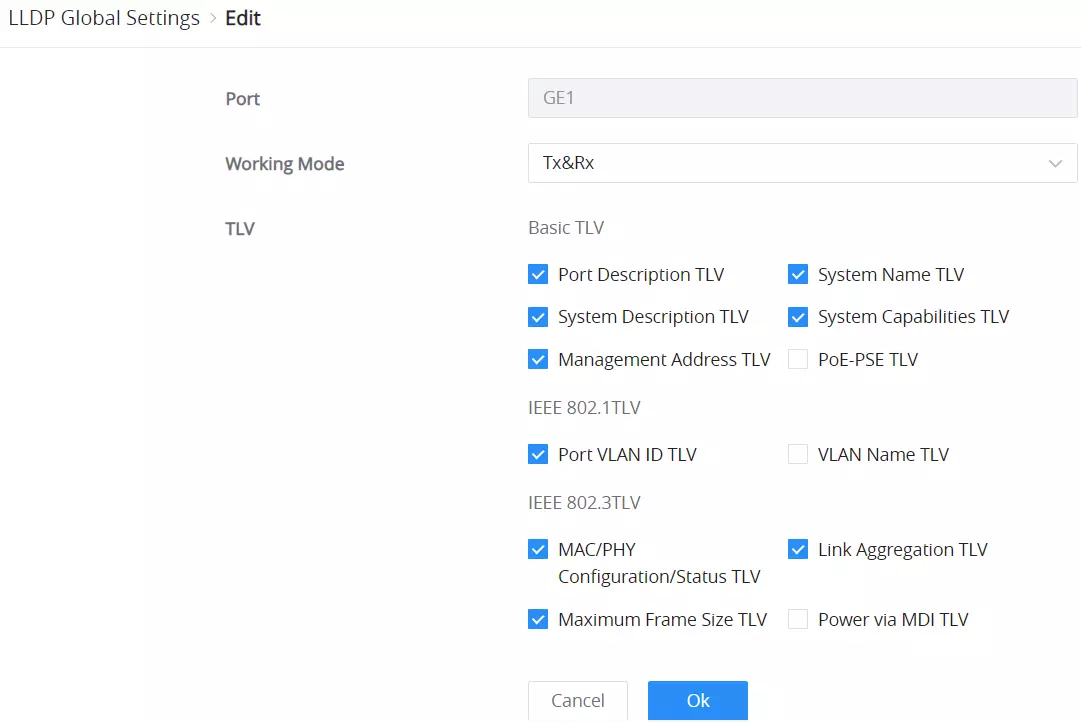 LLDP Global Settings → Edit port - Documentation Center