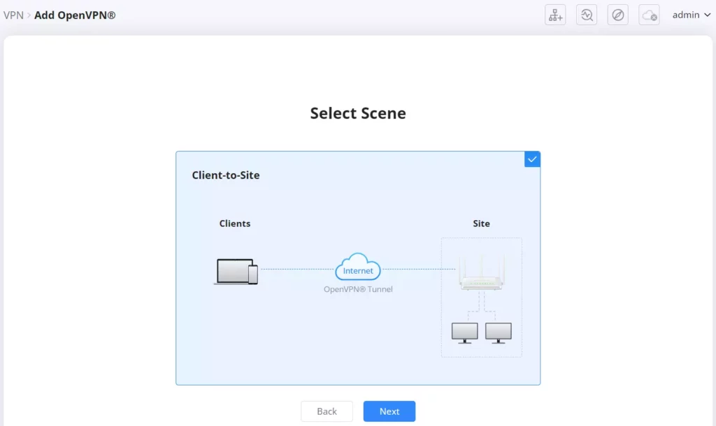 5 after clickin on openvpn option we have only clien to site opiton - Documentation Center