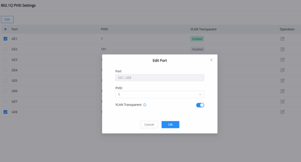 VLAN Transparent enabled - Documentation Center