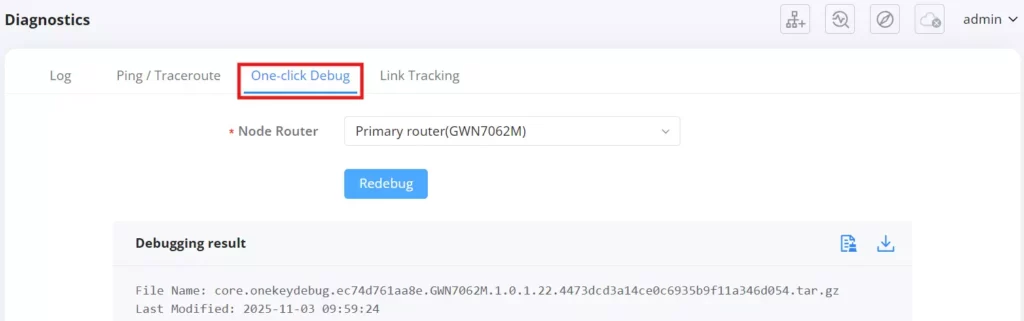 gwn7062M Diagnostics - One-click Debug - Documentation Center
