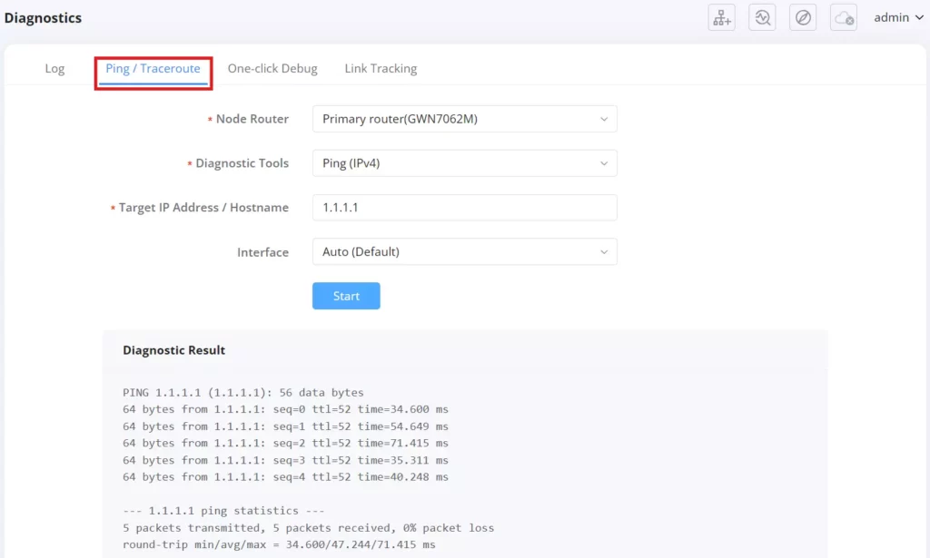 gwn7062M Diagnostics - Ping Traceroute - Documentation Center