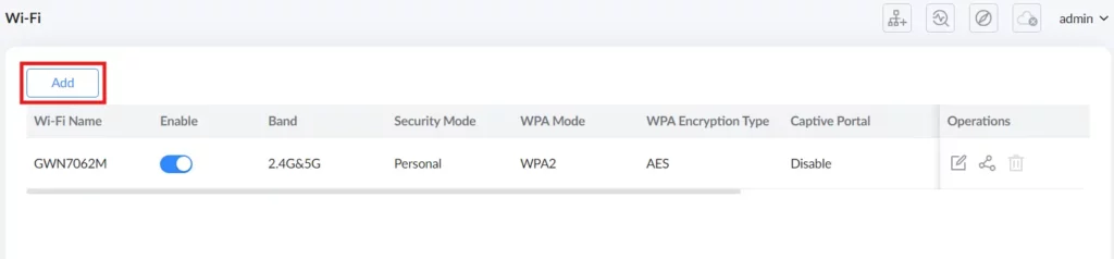 1 wi-fi settings → wifi page click on add to add a wifi - Documentation Center