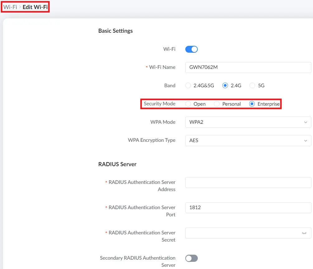 2 wi-fi settings → wifi page click on add or edit basic settings section - Documentation Center