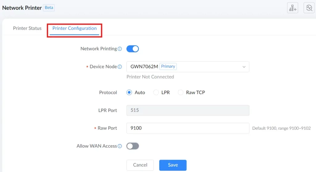 4 usb appilcation → network printer → printer configuration - Documentation Center